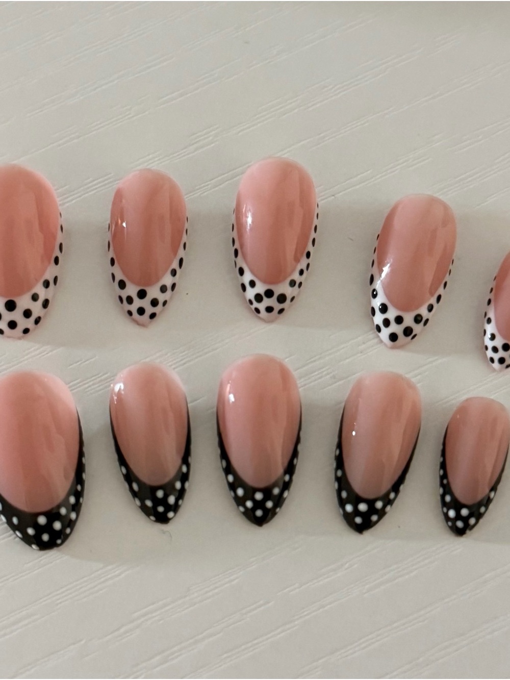 Nude Pink Polka Dot Press-On Nails - Set of Designer Faux Nails